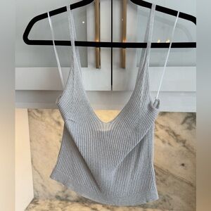 Hunter & Brown Silver Metallic Knit Tank Top V Neck Shimmer Cami Size L NWT